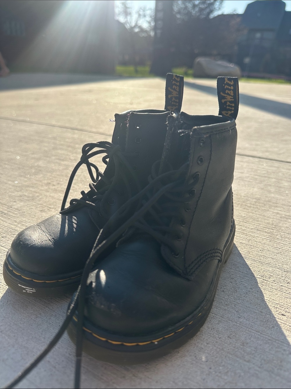 Dr. Martens classic Leather Lace-Up Boots with Yellow Stitching